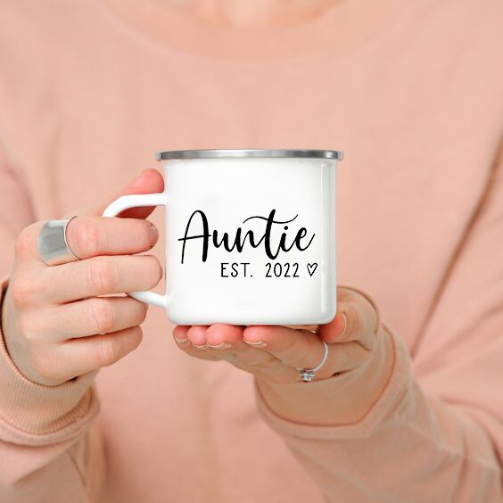 Auntie Announcement Enamel Mugs