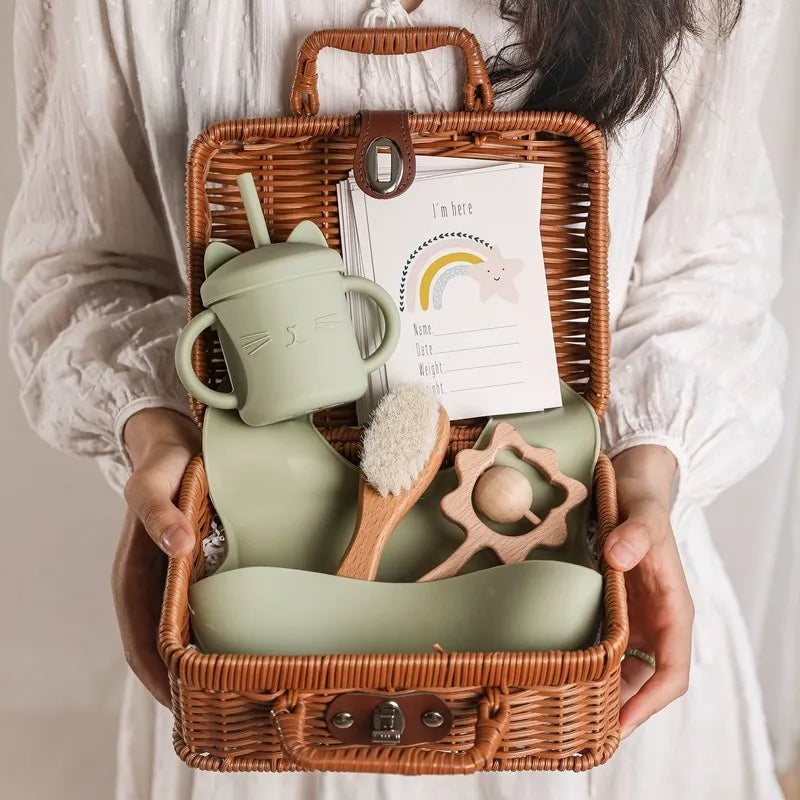 7 Piece Silicone Baby Gift Hamper Basket